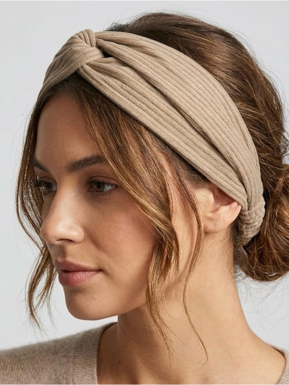 “3/$25” Beige Ribbed Cord Knit Twist Headband